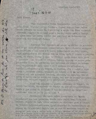 Carta de Vladimir Herzog para Tamás Szmrecsányi, 19 jul. 1968